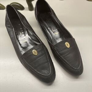VINTAGE YSL | 9N | black snake skin embossed flats logo flats Yves St. Laurant